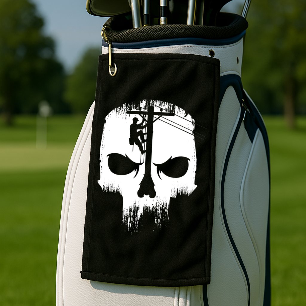 Lineman Worker Journeyman Skull Line Man Patriotic Labor Day Golf Towel