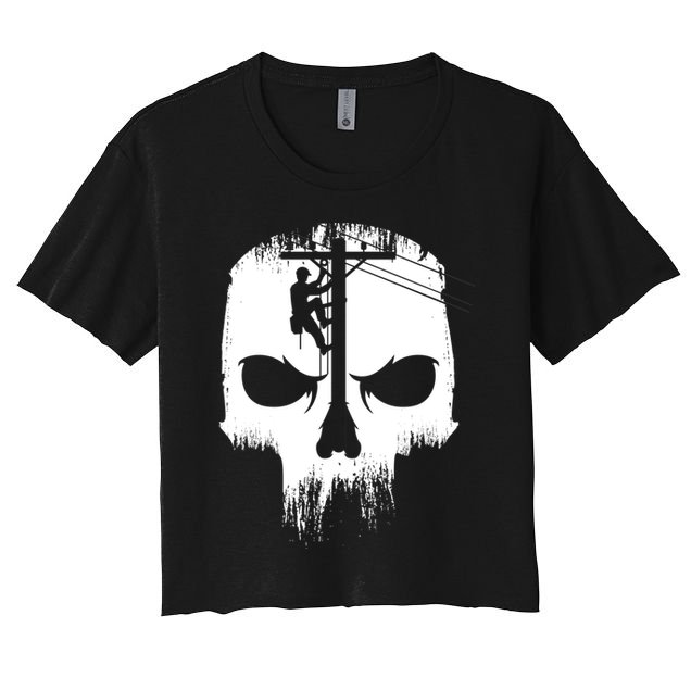 Lineman Worker Journeyman Skull Line Man Patriotic Labor Day Crop Top