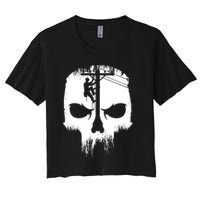 Lineman Worker Journeyman Skull Line Man Patriotic Labor Day Women's Crop Top Tee