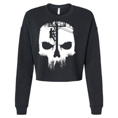Lineman Worker Journeyman Skull Line Man Patriotic Labor Day Cropped Pullover Crew