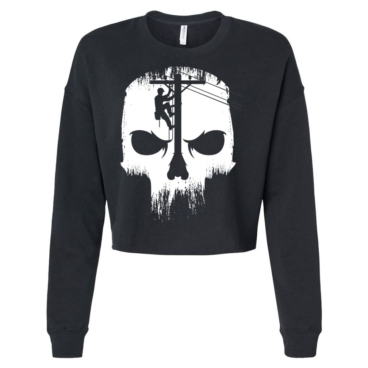 Lineman Worker Journeyman Skull Line Man Patriotic Labor Day Cropped Pullover Crew