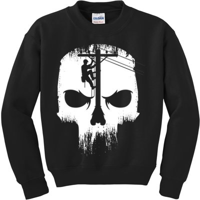 Lineman Worker Journeyman Skull Line Man Patriotic Labor Day Kids Sweatshirt
