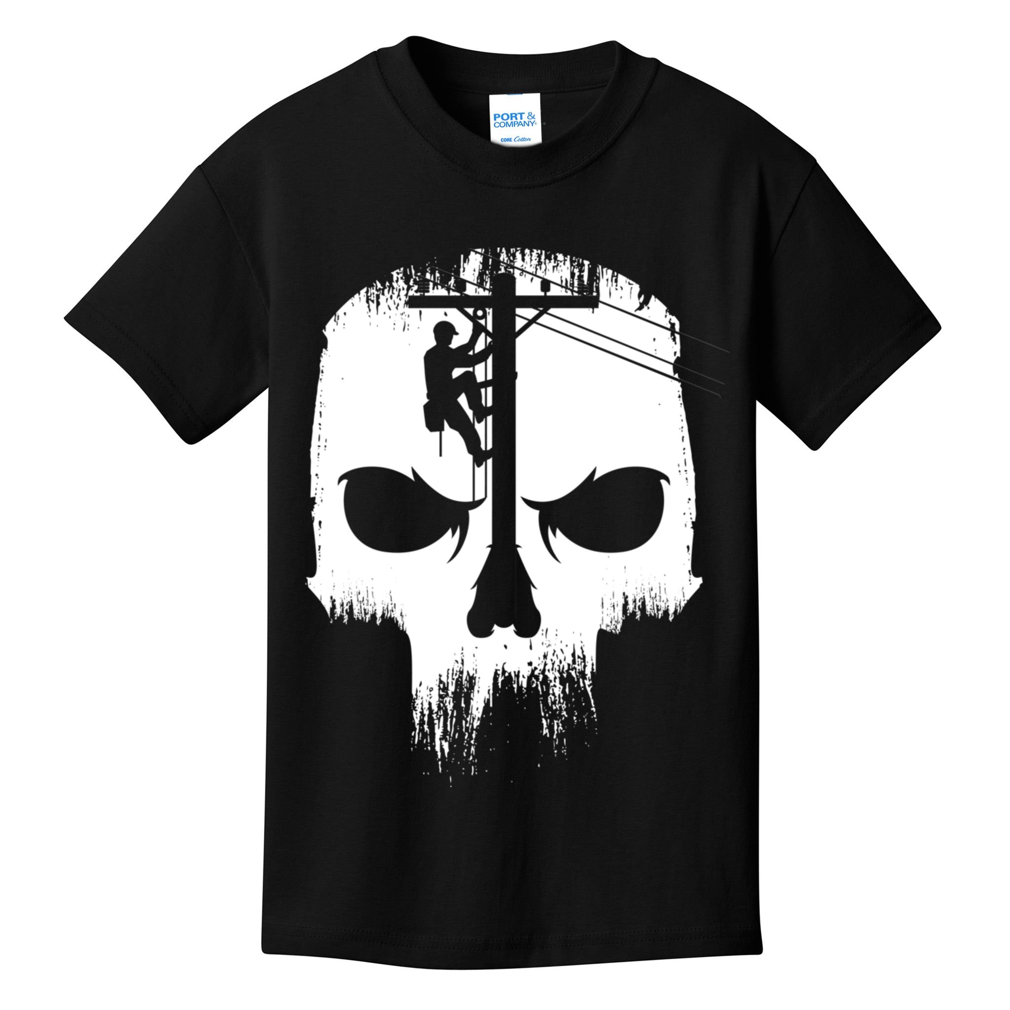 Lineman Worker Journeyman Skull Line Man Patriotic Labor Day Kids T-Shirt