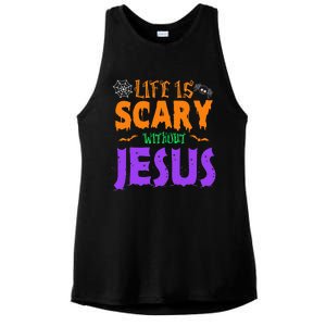 Life Without Jesus Is Scary Fall Christian Halloween Jesus Ladies PosiCharge Tri-Blend Wicking Tank