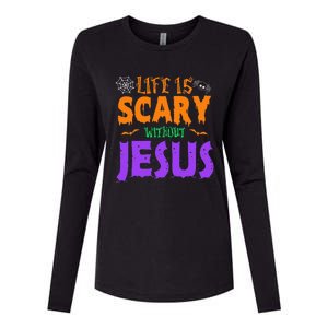 Life Without Jesus Is Scary Fall Christian Halloween Jesus Womens Cotton Relaxed Long Sleeve T-Shirt