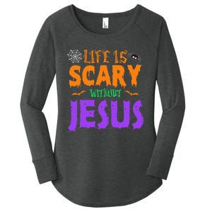 Life Without Jesus Is Scary Fall Christian Halloween Jesus Women's Perfect Tri Tunic Long Sleeve Shirt