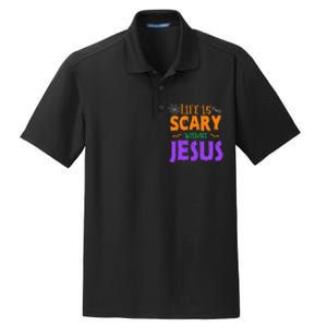 Life Without Jesus Is Scary Fall Christian Halloween Jesus Dry Zone Grid Polo