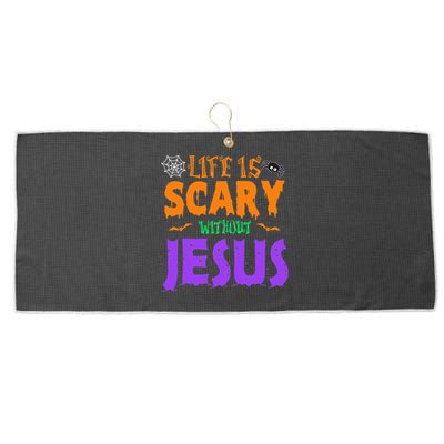 Life Without Jesus Is Scary Fall Christian Halloween Jesus Large Microfiber Waffle Golf Towel