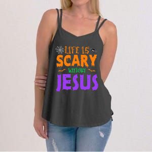 Life Without Jesus Is Scary Fall Christian Halloween Jesus Women's Strappy Tank