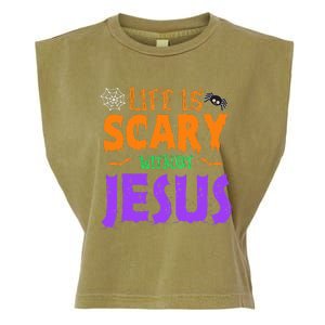 Life Without Jesus Is Scary Fall Christian Halloween Jesus Garment-Dyed Women's Muscle Tee