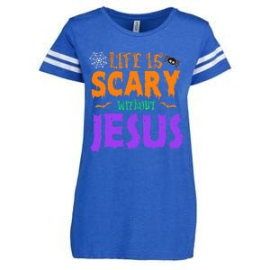 Life Without Jesus Is Scary Fall Christian Halloween Jesus Enza Ladies Jersey Football T-Shirt