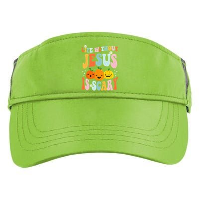 Life Without Jesus Is Scary Fun Halloween Pumpkin Christian Catholic Adult Drive Performance Visor