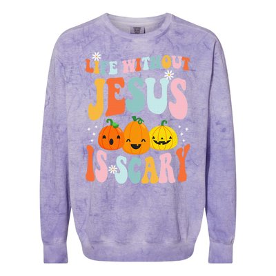 Life Without Jesus Is Scary Fun Halloween Pumpkin Christian Catholic Colorblast Crewneck Sweatshirt