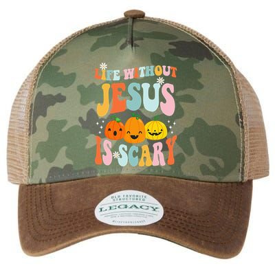 Life Without Jesus Is Scary Fun Halloween Pumpkin Christian Catholic Legacy Tie Dye Trucker Hat