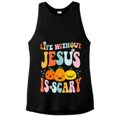 Life Without Jesus Is Scary Fun Halloween Pumpkin Christian Catholic Ladies PosiCharge Tri-Blend Wicking Tank