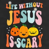 Life Without Jesus Is Scary Fun Halloween Pumpkin Christian Catholic 7 Panel Mesh Trucker Snapback Hat