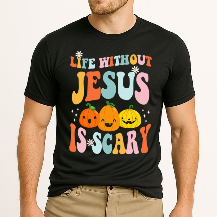 Life Without Jesus Is Scary Fun Halloween Pumpkin Christian Catholic Cooling Performance Crew T-Shirt