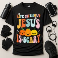 Life Without Jesus Is Scary Fun Halloween Pumpkin Christian Catholic Cooling Performance Crew T-Shirt