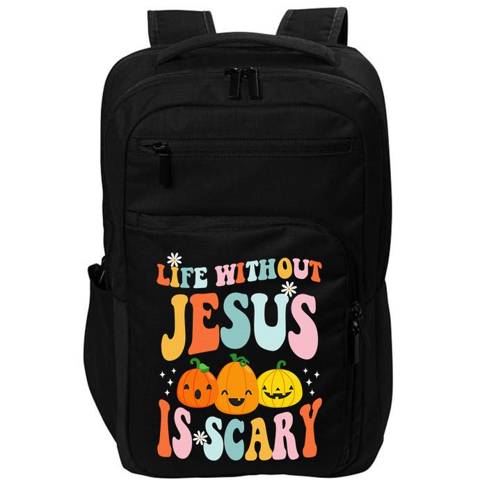 Life Without Jesus Is Scary Fun Halloween Pumpkin Christian Catholic Impact Tech Backpack