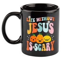 Life Without Jesus Is Scary Fun Halloween Pumpkin Christian Catholic 11oz C Handle Ceramic Mug