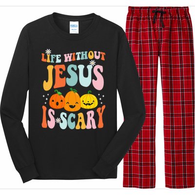 Life Without Jesus Is Scary Fun Halloween Pumpkin Christian Catholic Long Sleeve Pajama Set