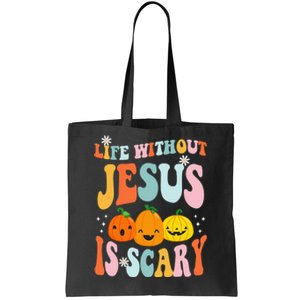 Life Without Jesus Is Scary Fun Halloween Pumpkin Christian Catholic Tote Bag