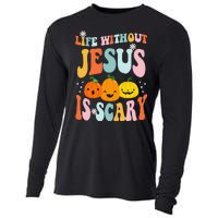 Life Without Jesus Is Scary Fun Halloween Pumpkin Christian Catholic Cooling Performance Long Sleeve Crew