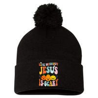 Life Without Jesus Is Scary Fun Halloween Pumpkin Christian Catholic Pom Pom 12in Knit Beanie