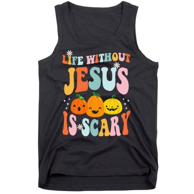 Life Without Jesus Is Scary Fun Halloween Pumpkin Christian Catholic Tank Top