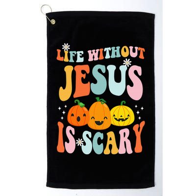 Life Without Jesus Is Scary Fun Halloween Pumpkin Christian Catholic Golf Towel