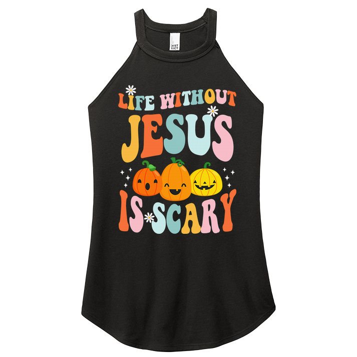 Life Without Jesus Is Scary Fun Halloween Pumpkin Christian Catholic Women's Perfect Tri Rocker Tank