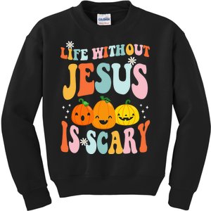 Life Without Jesus Is Scary Fun Halloween Pumpkin Christian Catholic Kids Sweatshirt