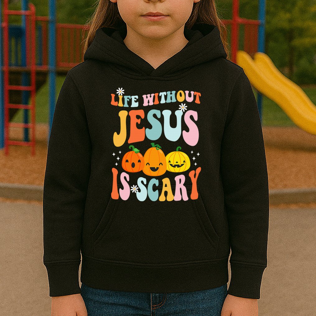 Life Without Jesus Is Scary Fun Halloween Pumpkin Christian Catholic Kids Hoodie