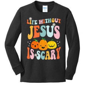 Life Without Jesus Is Scary Fun Halloween Pumpkin Christian Catholic Kids Long Sleeve Shirt