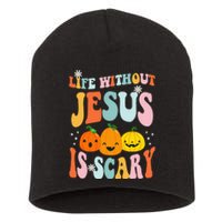 Life Without Jesus Is Scary Fun Halloween Pumpkin Christian Catholic Short Acrylic Beanie