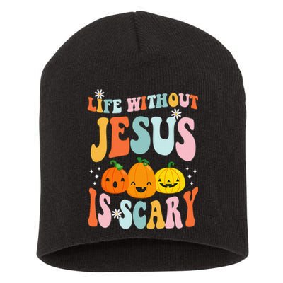 Life Without Jesus Is Scary Fun Halloween Pumpkin Christian Catholic Short Acrylic Beanie