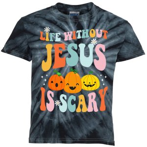 Life Without Jesus Is Scary Fun Halloween Pumpkin Christian Catholic Kids Tie-Dye T-Shirt