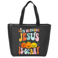 Life Without Jesus Is Scary Fun Halloween Pumpkin Christian Catholic Zip Tote Bag