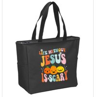 Life Without Jesus Is Scary Fun Halloween Pumpkin Christian Catholic Zip Tote Bag