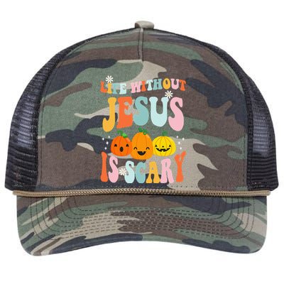 Life Without Jesus Is Scary Fun Halloween Pumpkin Christian Catholic Retro Rope Trucker Hat Cap