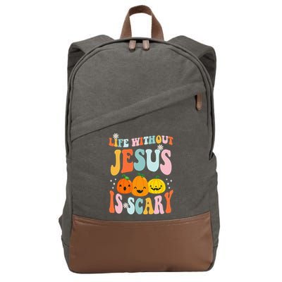 Life Without Jesus Is Scary Fun Halloween Pumpkin Christian Catholic Cotton Canvas Backpack