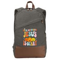 Life Without Jesus Is Scary Fun Halloween Pumpkin Christian Catholic Cotton Canvas Backpack