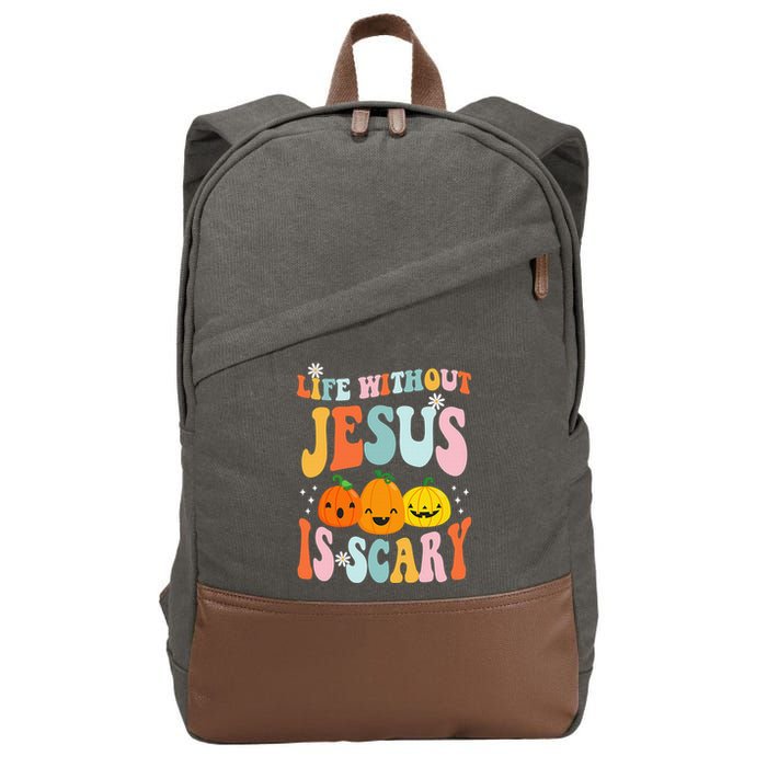 Life Without Jesus Is Scary Fun Halloween Pumpkin Christian Catholic Cotton Canvas Backpack