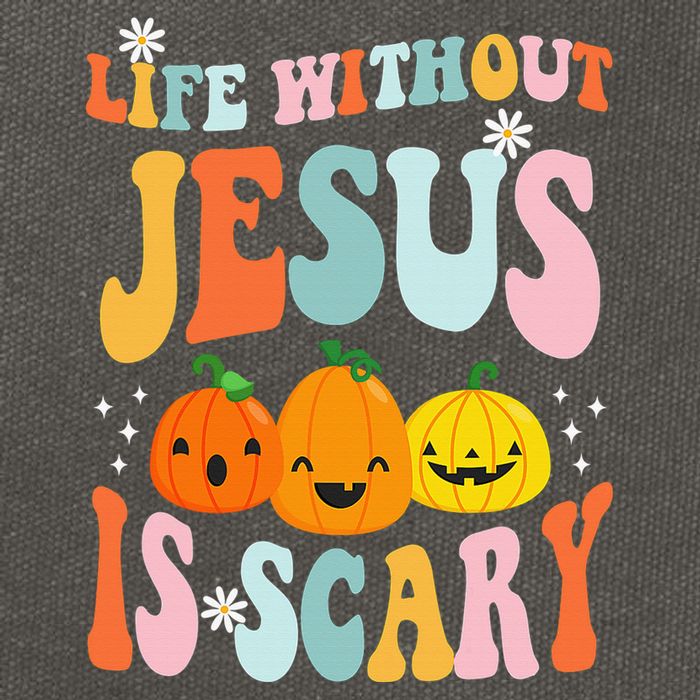 Life Without Jesus Is Scary Fun Halloween Pumpkin Christian Catholic Cotton Canvas Backpack