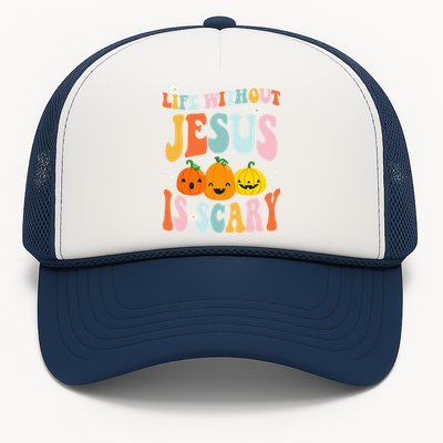 Life Without Jesus Is Scary Fun Halloween Pumpkin Christian Catholic Trucker Hat