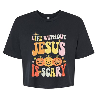 Life Without Jesus Scary Halloween Faith Belief Bella+Canvas Jersey Crop Tee