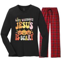 Life Without Jesus Scary Halloween Faith Belief Women's Long Sleeve Flannel Pajama Set 