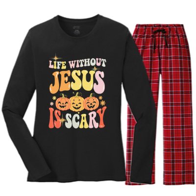 Life Without Jesus Scary Halloween Faith Belief Women's Long Sleeve Flannel Pajama Set 