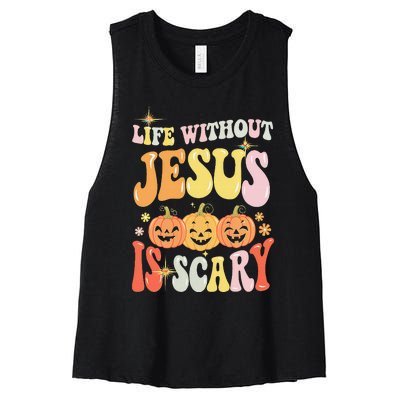 Life Without Jesus Scary Halloween Faith Belief Women's Racerback Cropped Tank