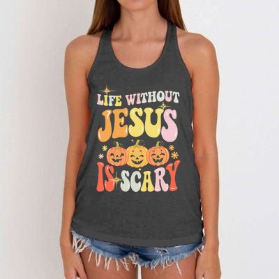 Life Without Jesus Scary Halloween Faith Belief Women's Knotted Racerback Tank